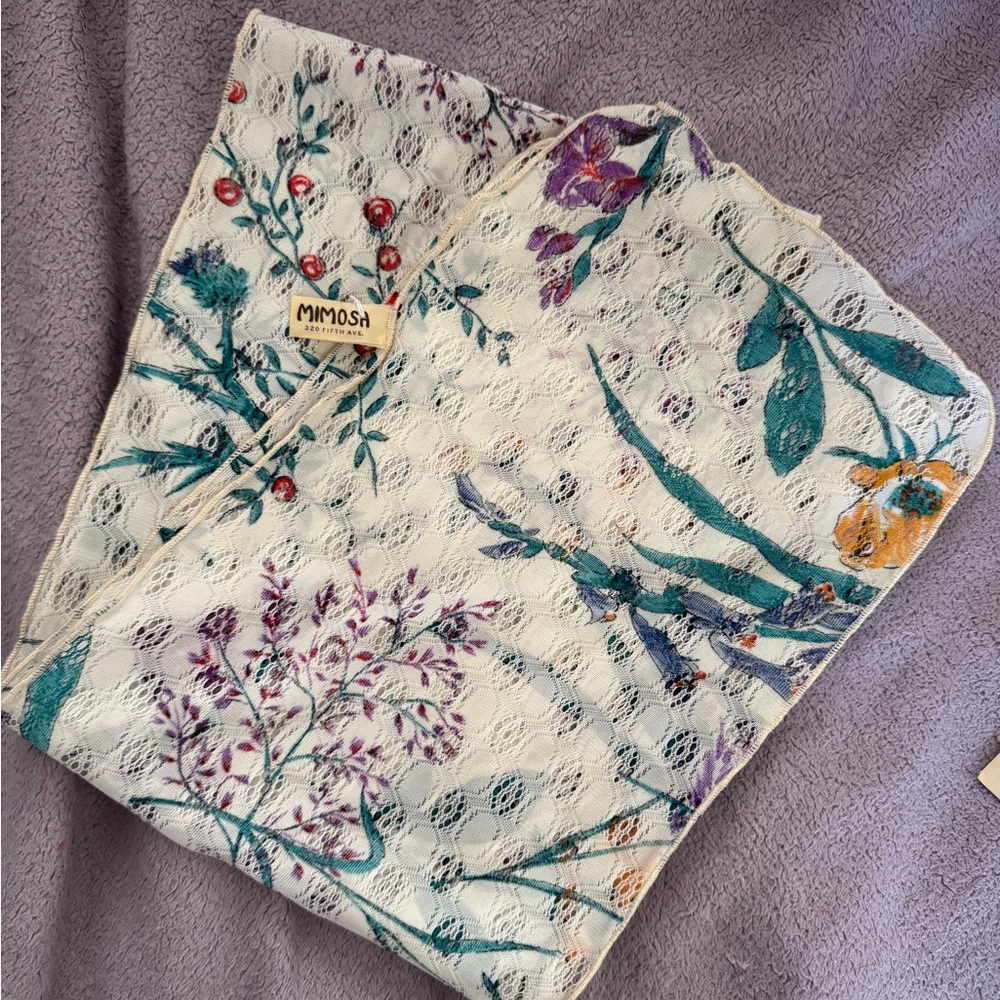 Mimosa Floral Lace Scarf - White and Multicolor